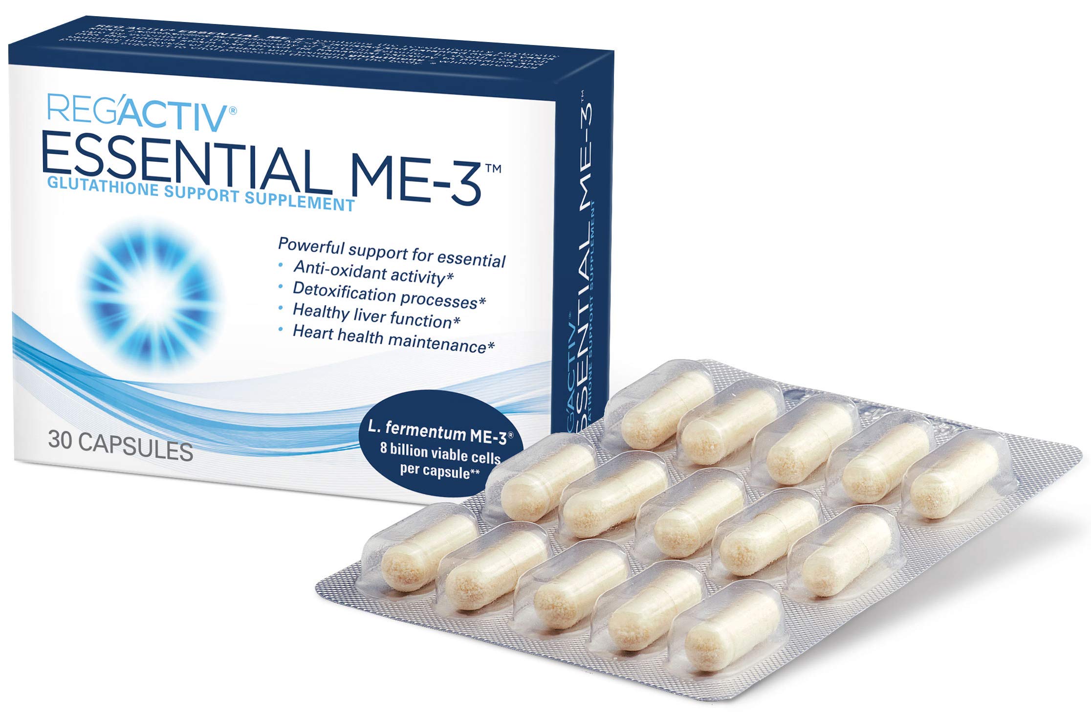 Reg'Activ Essential ME-3 frasco frontal mostrando diseño y dosis
