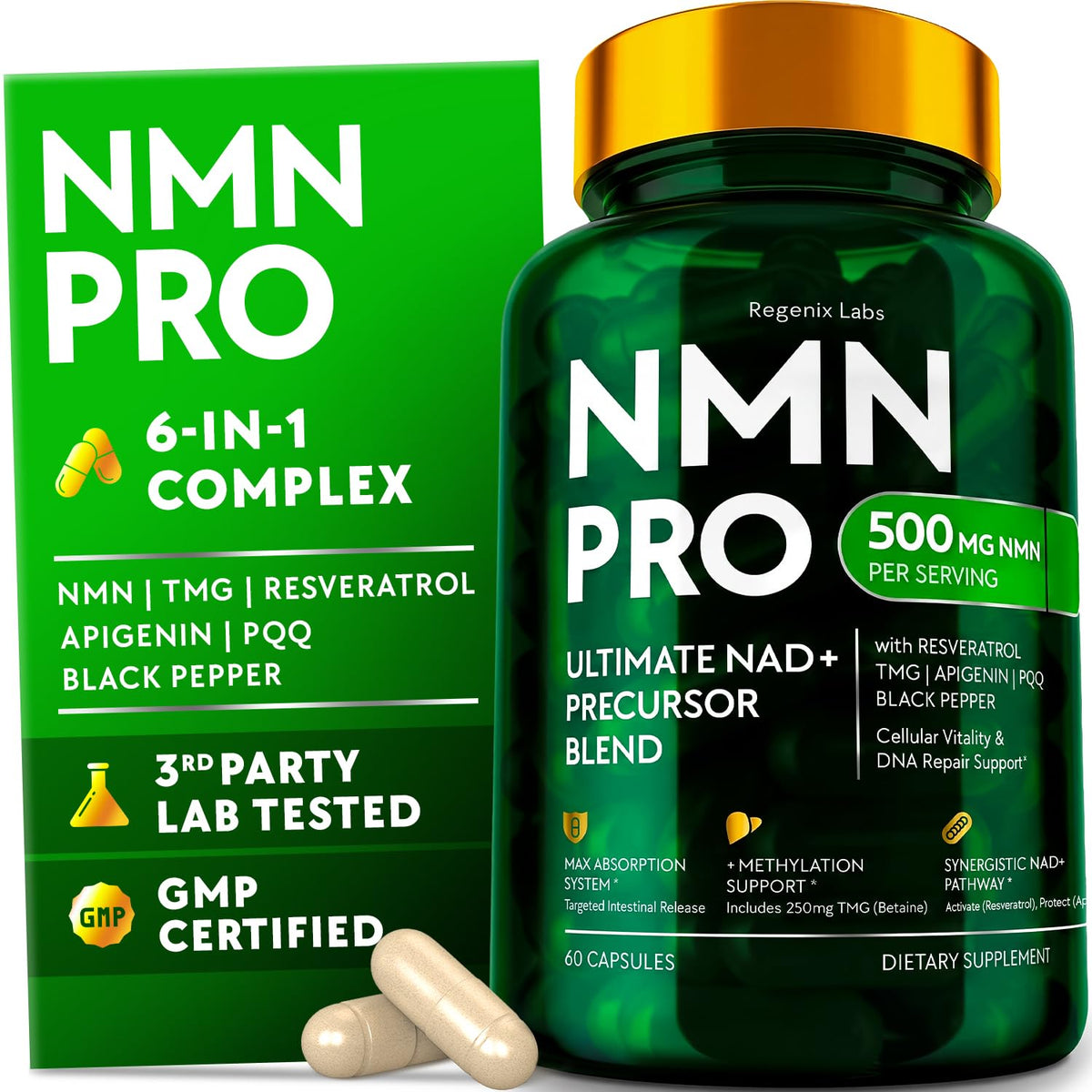 REGENIX LABS frasco frontal mostrando etiqueta y beneficios claros
