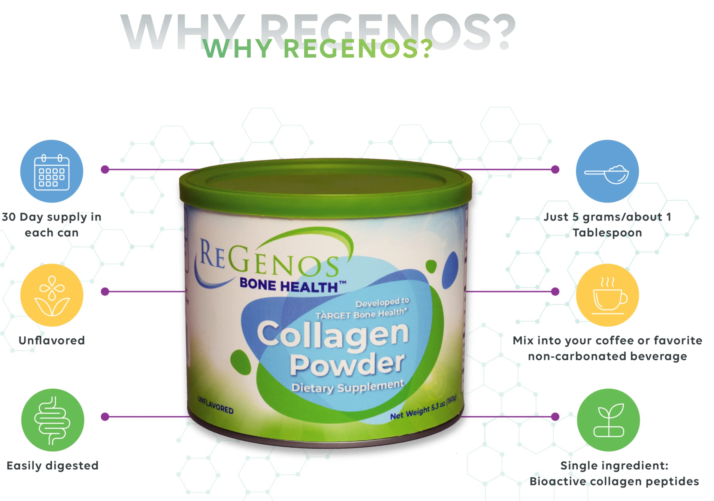 ReGenos Bone Health cucharada medidora con porción exacta de 5 g