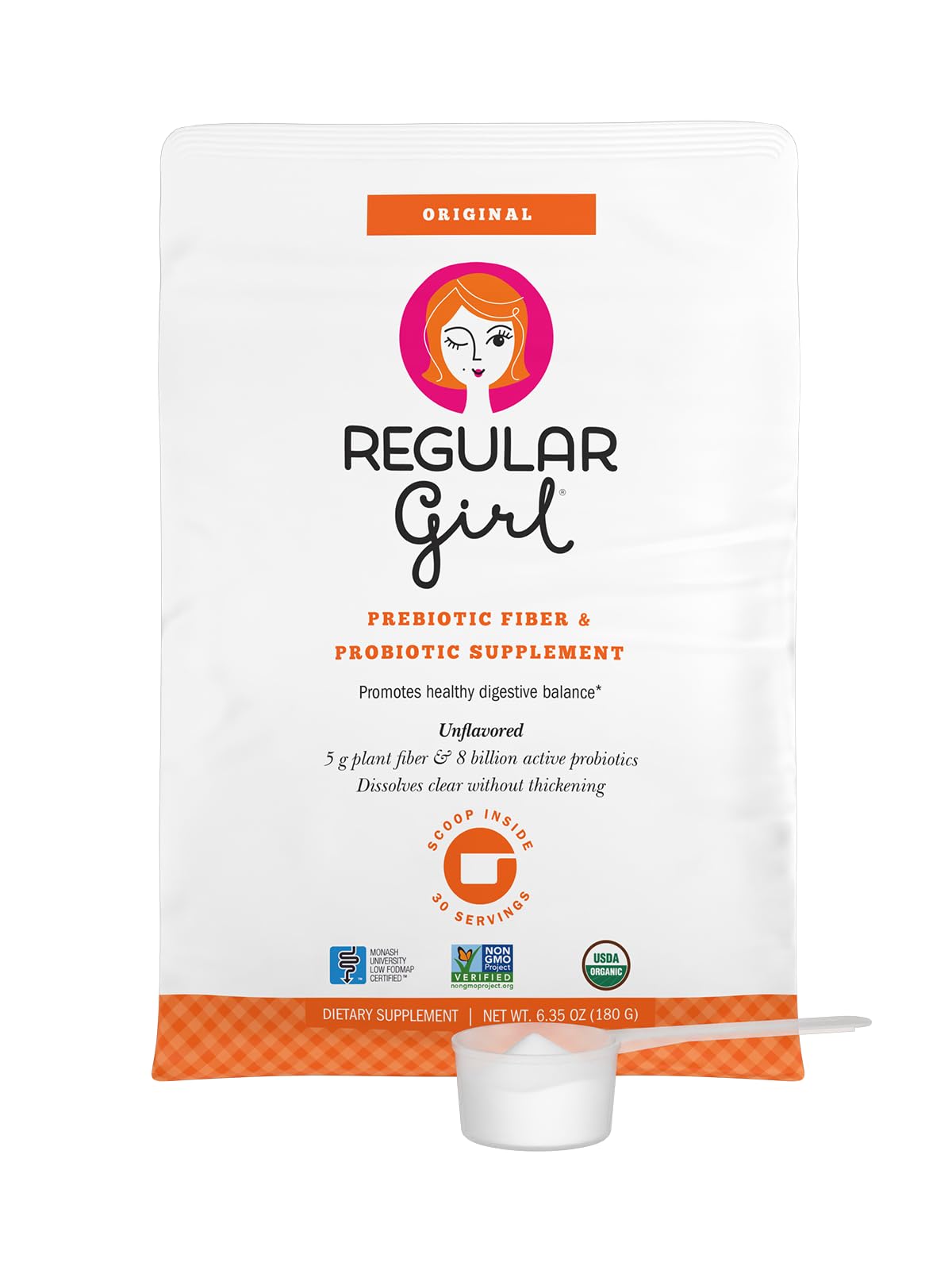 Regular Girl frontal del empaque mostrando el producto y beneficios