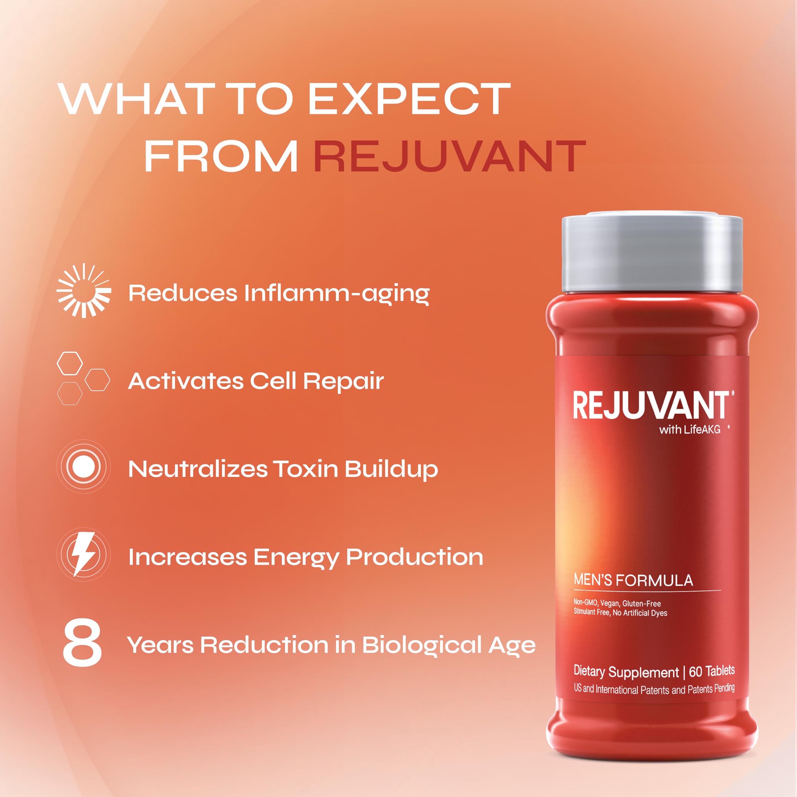 Rejuvant envase abierto con 60 tabletas mostrando cantidad exacta