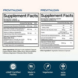 Rejuveen etiqueta de Provitalean mostrando ingredientes clave y transparencia