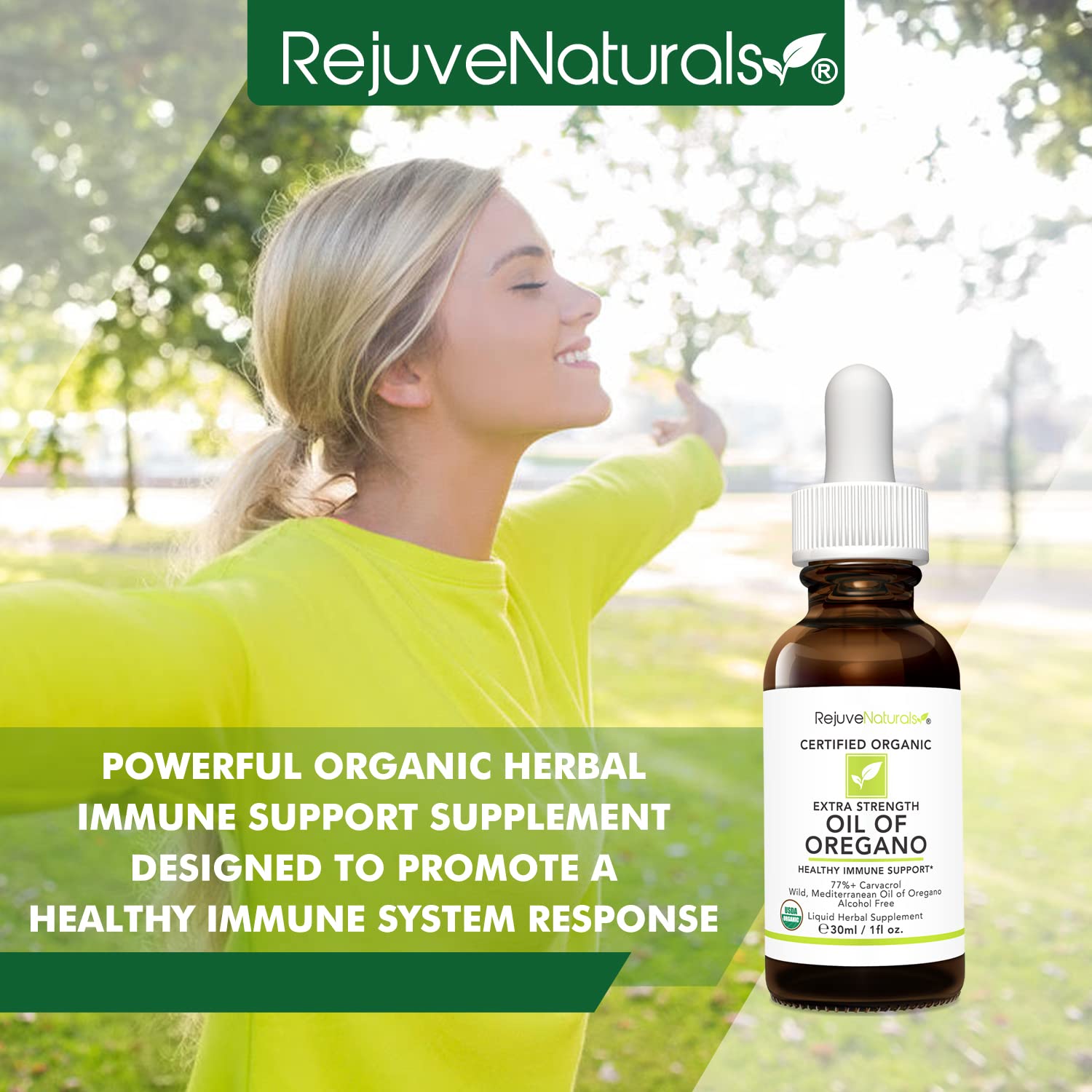 RejuveNaturals frasco 30 ml en manos para comparar tamaño y portar fácilmente