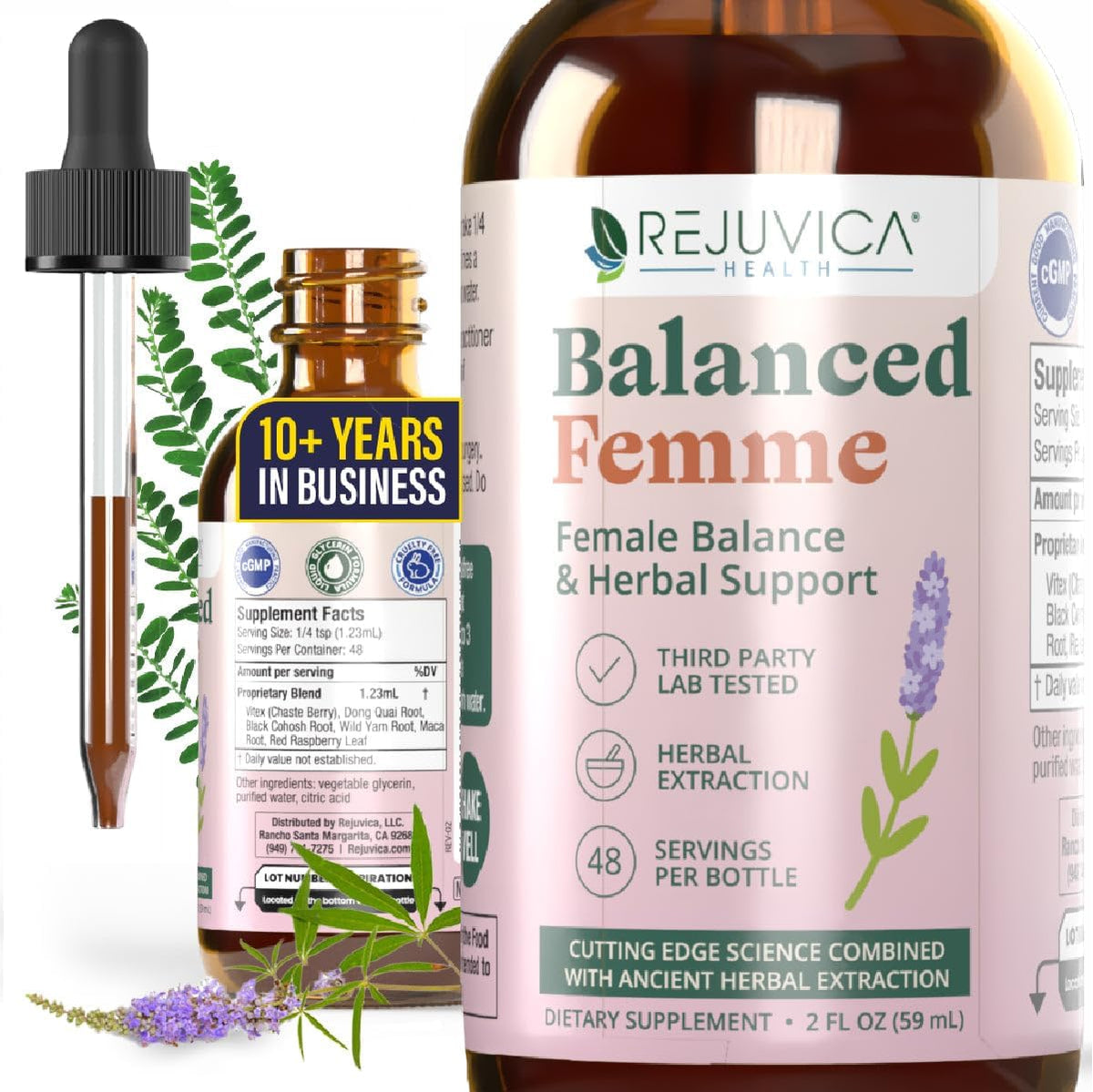Rejuvica Health envase Balanced Femme visto frontalmente, presentación clara y profesional
