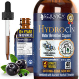 Rejuvica Hydrocin frente del producto mostrando botella y gotero beneficios inmediatos