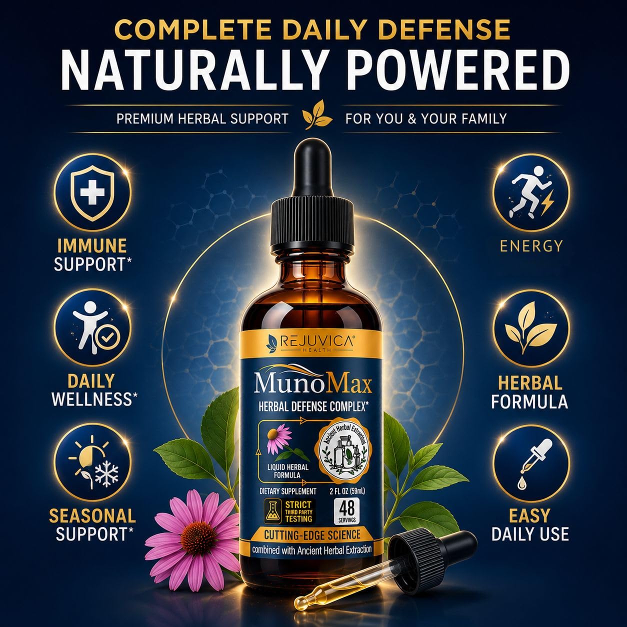 Rejuvica Health ingredientes secos montados que resaltan la mezcla herbal
