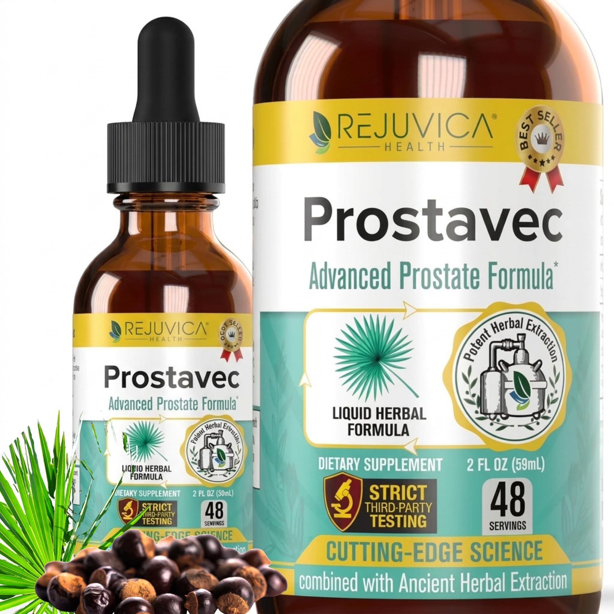 Rejuvica Prostavec frasco frontal mostrando la etiqueta y beneficios