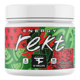 Rekt Drinks Faze W Melon frente del envase mostrando 30 porciones y diseño atractivo