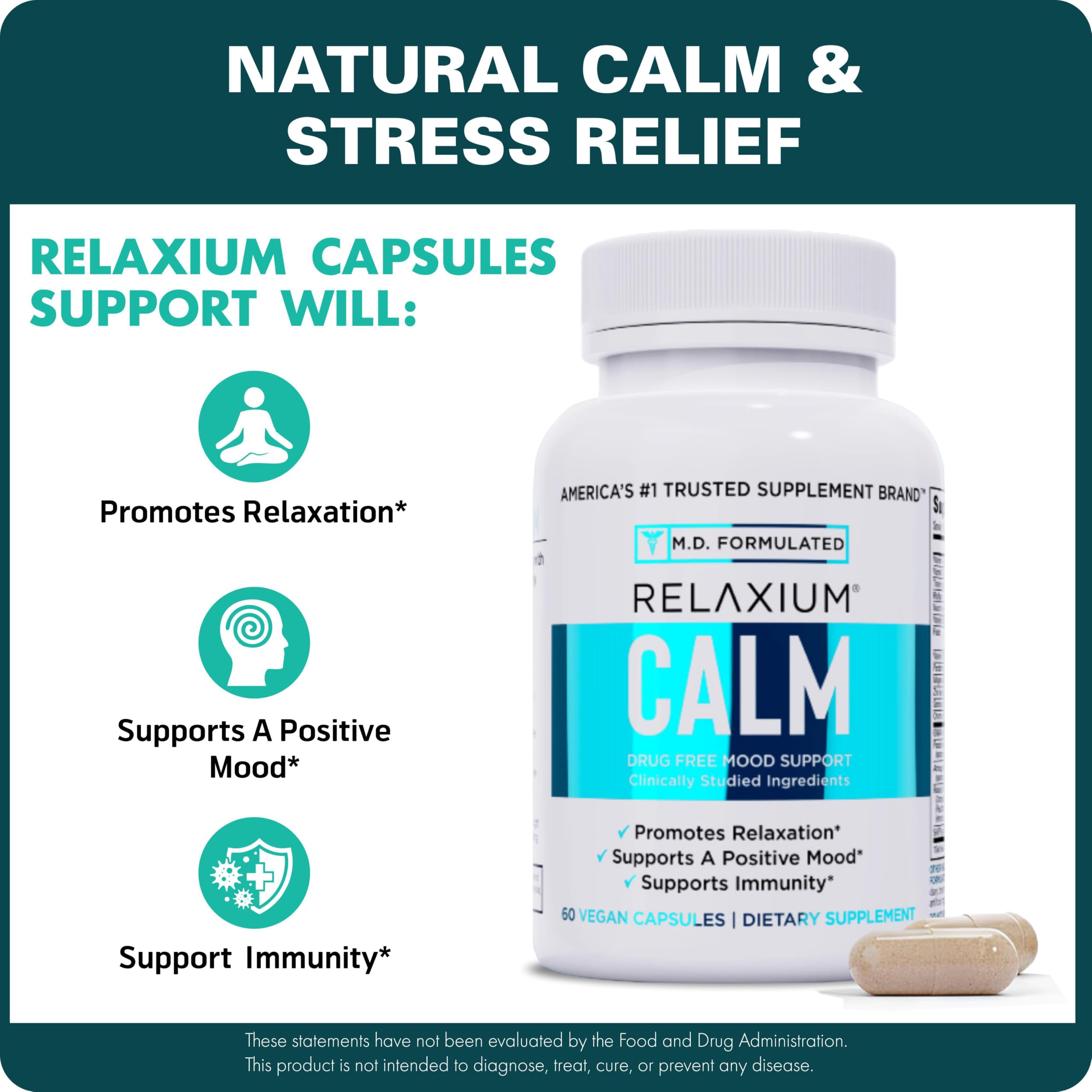 Primer plano de cápsulas Relaxium Calm destacando textura y facilidad de tragar