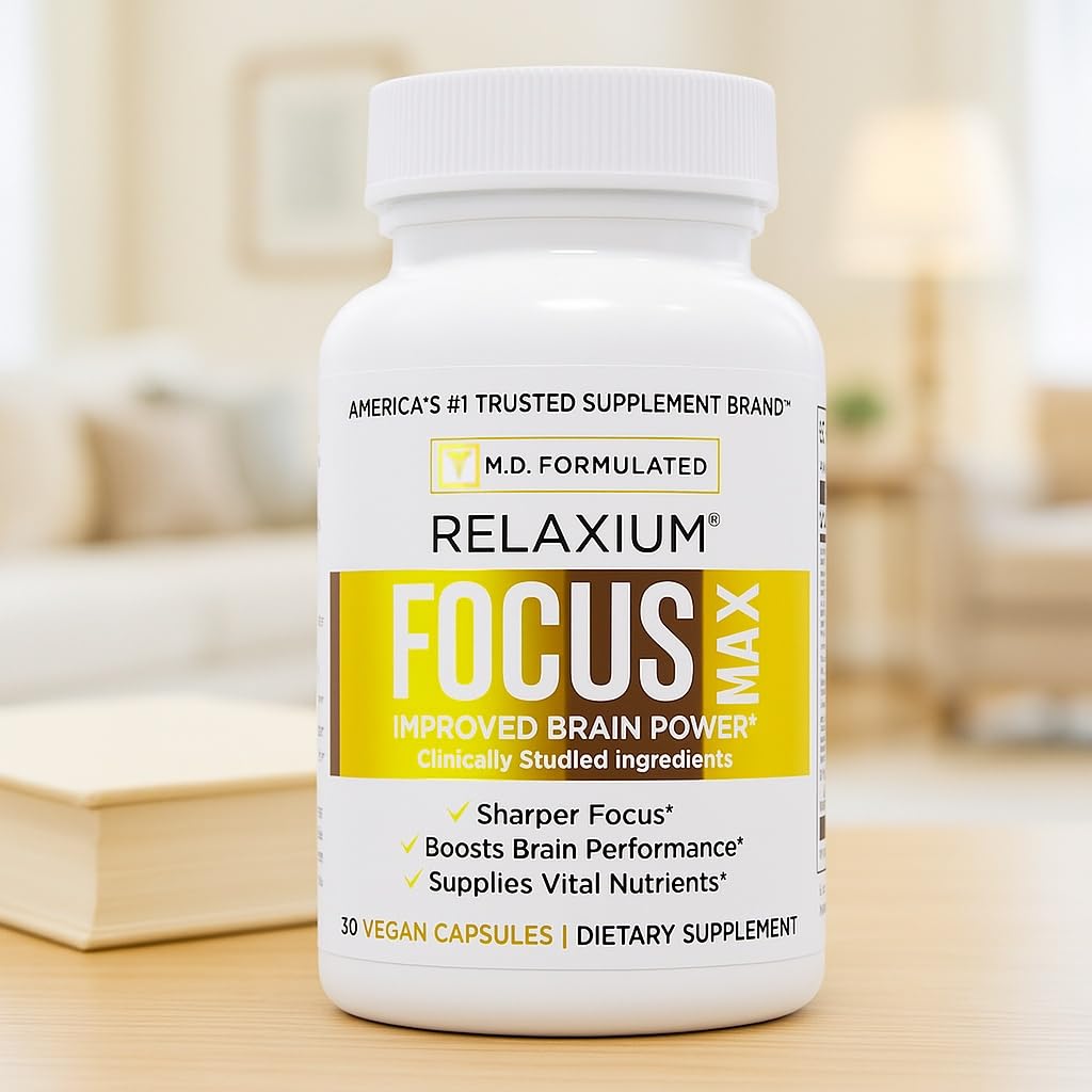 Escena de trabajo con Relaxium FocusMax mostrando enfoque y productividad