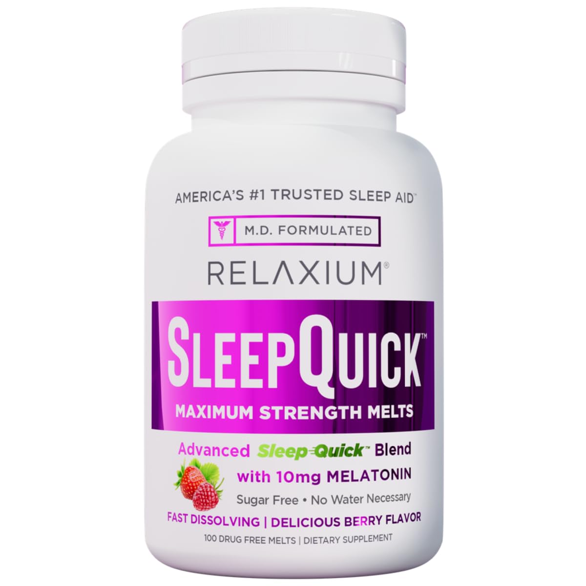 Relaxium frente del empaque berry mostrando 100 porciones y beneficios