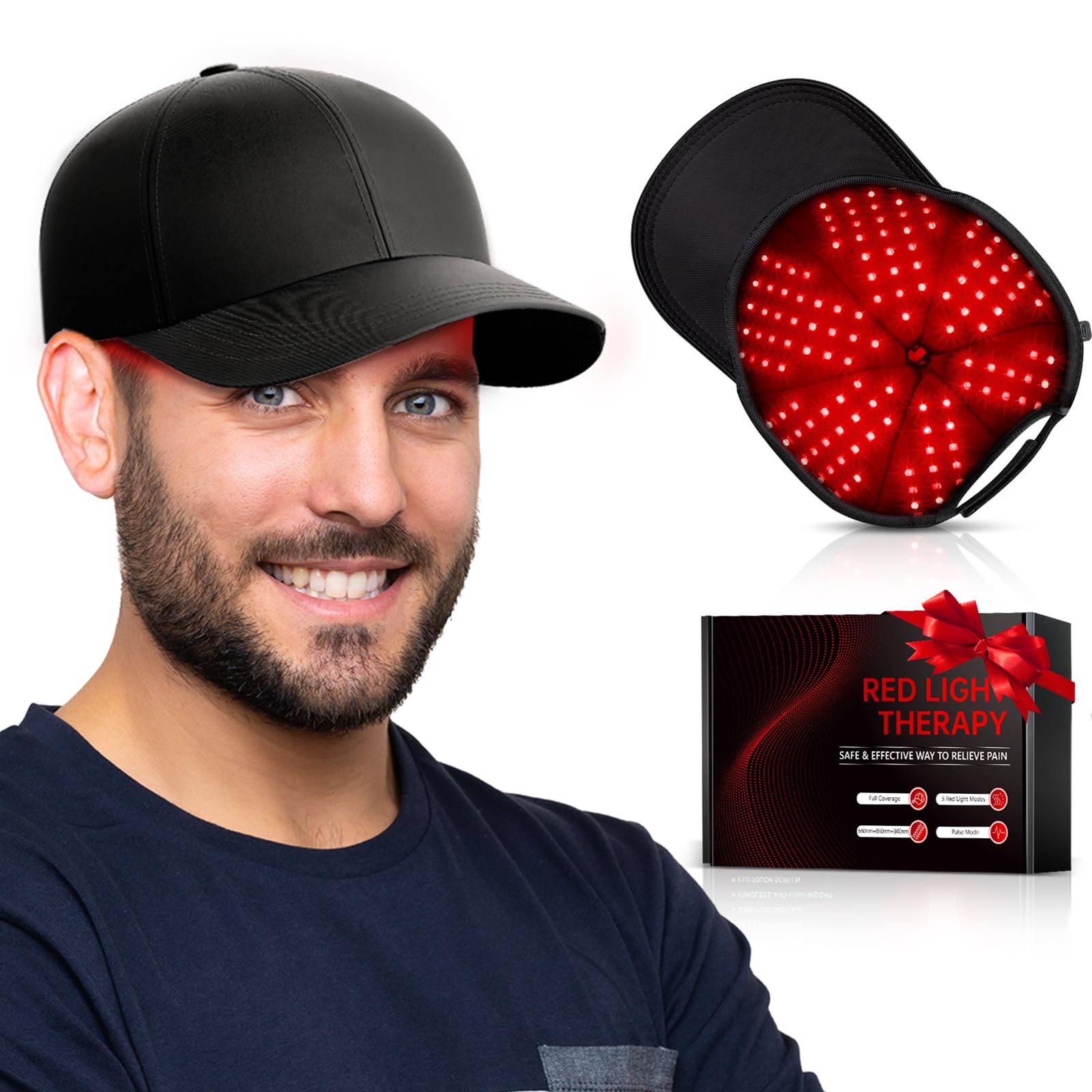 RELEXNOW gorra frontal en negro mostrando diseño ergonómico y ajuste cómodo
