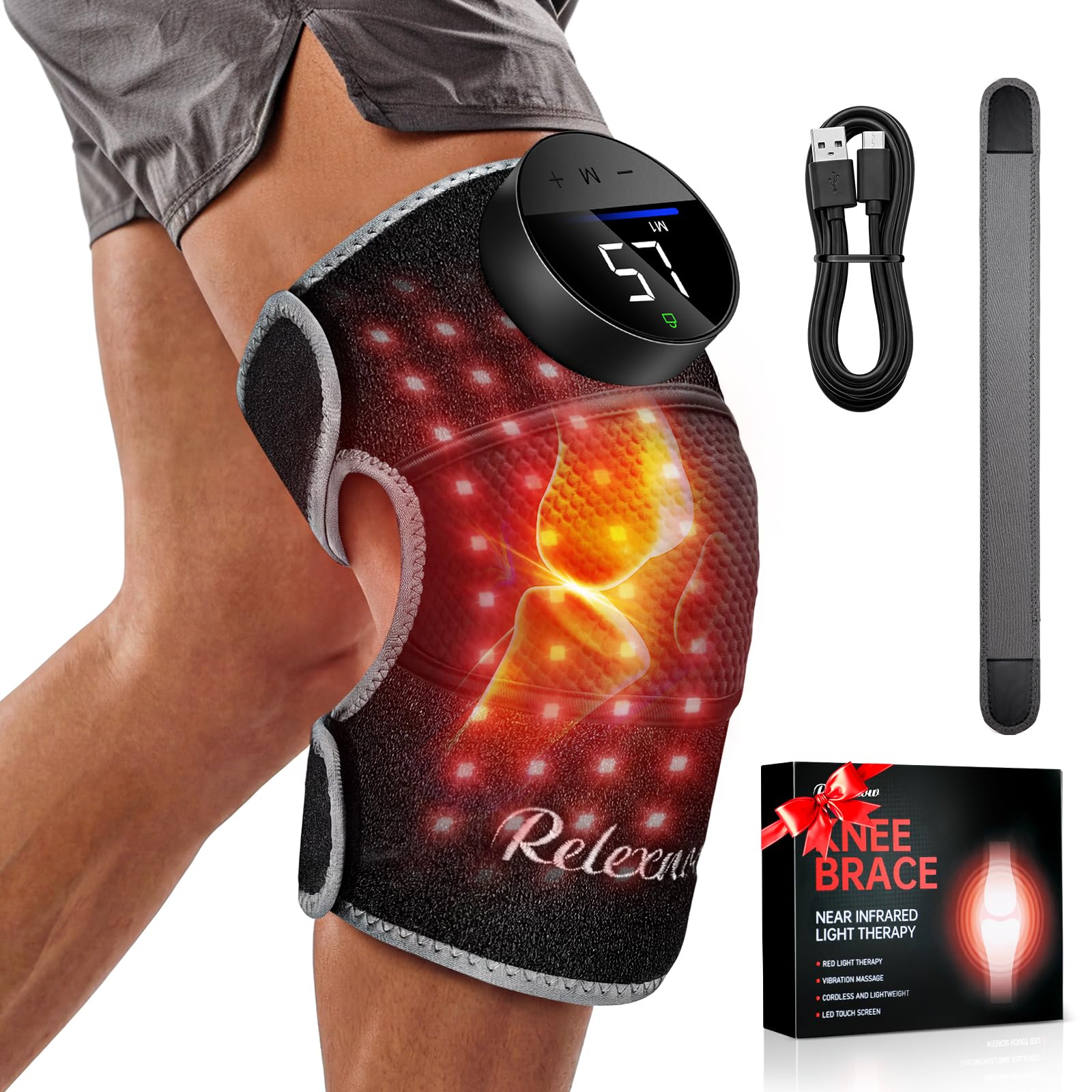 RELEXNOW rodillera vista frontal mostrando ajuste ergonómico y cobertura amplia