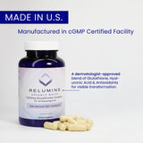 Relumins etiqueta con lista de ingredientes y certificados de calidad