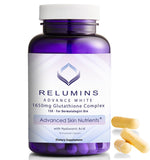 Relumins frontal del envase mostrando la marca y beneficio antioxidante