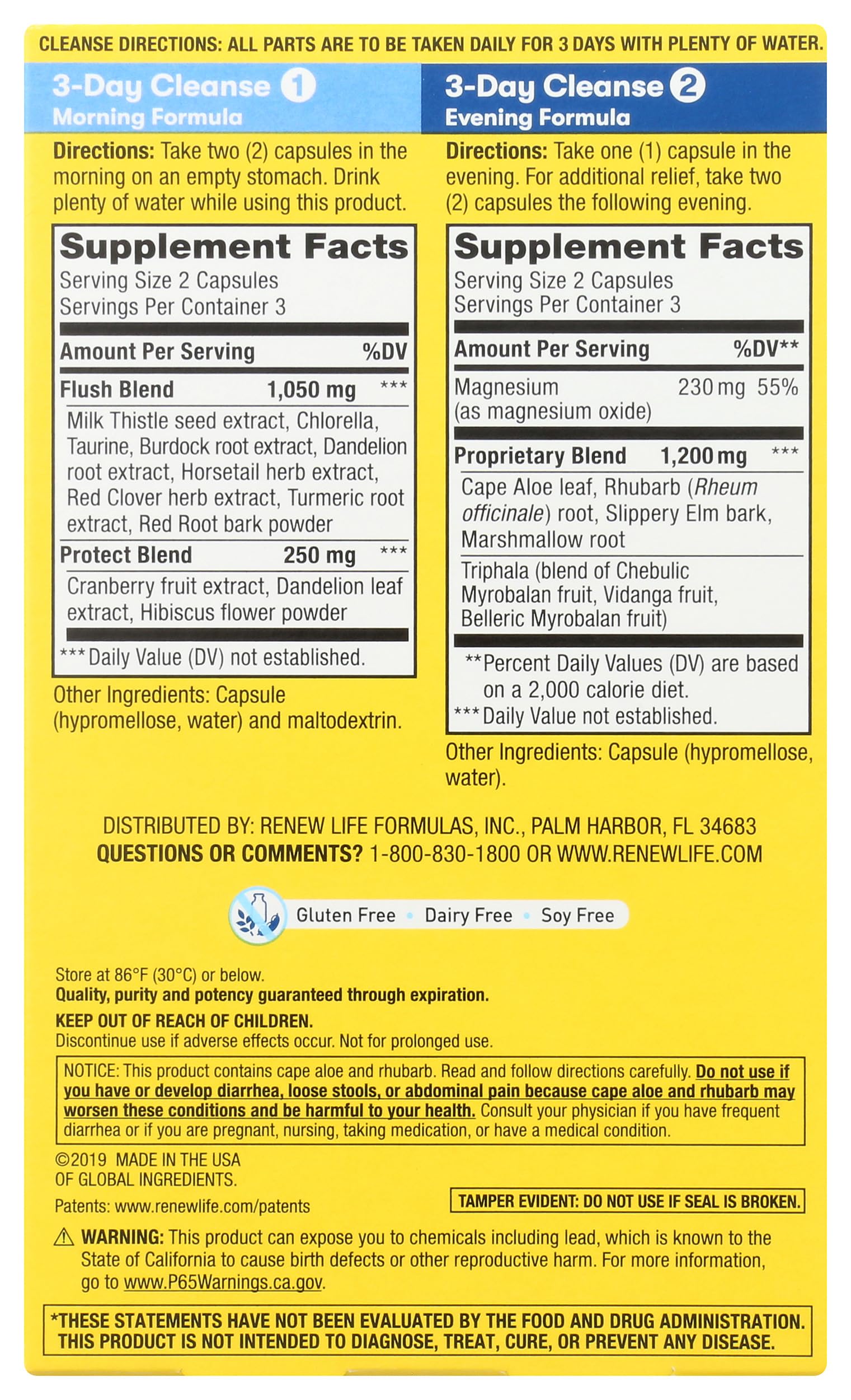 Renew Life etiqueta con lista de ingredientes y garantía de calidad visible