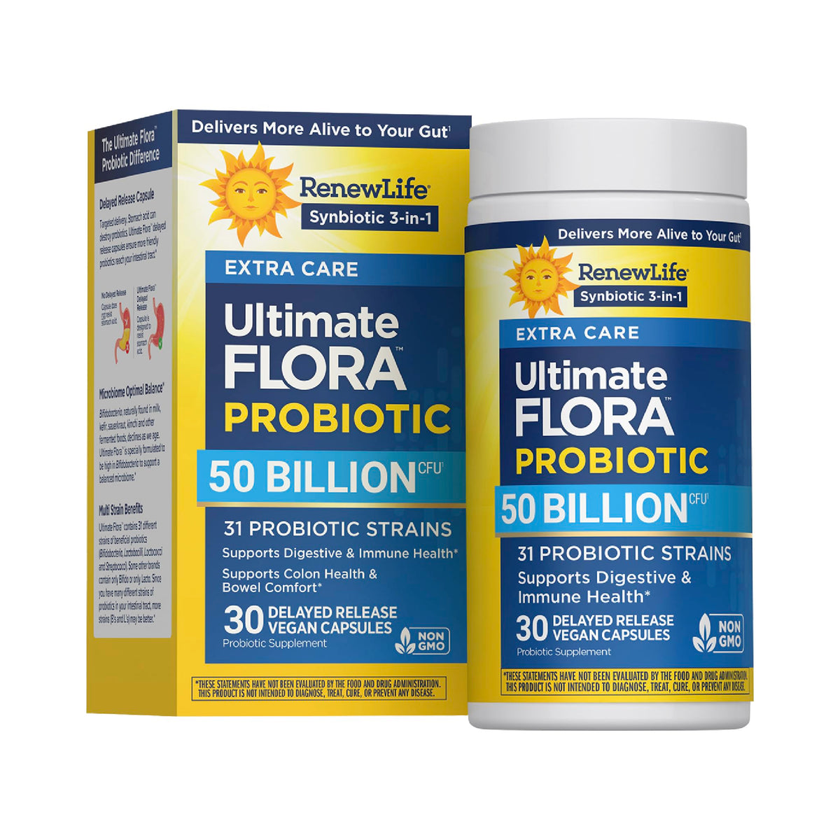 Renew Life envase frontal con 50 mil millones UFC y beneficios digestivos