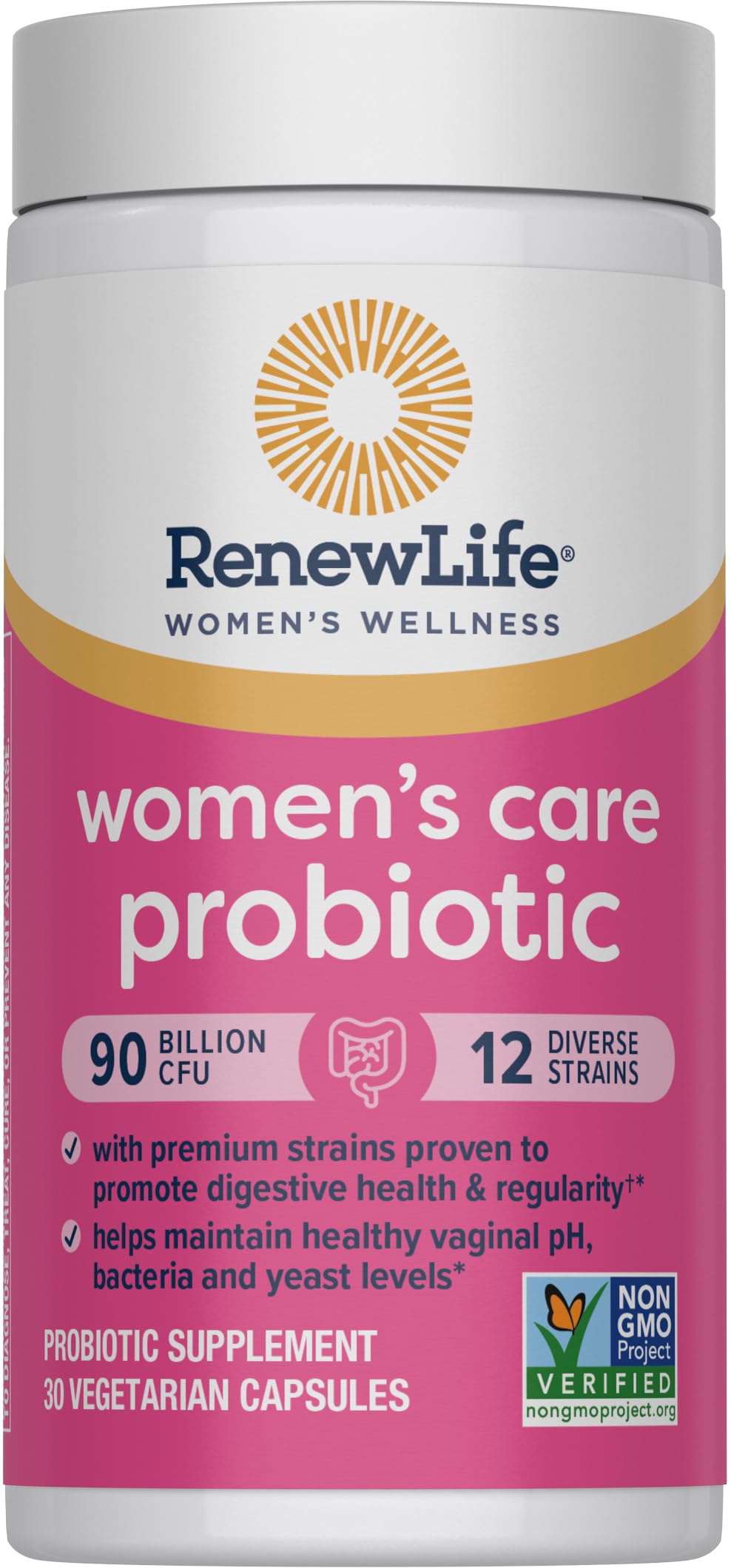 Renew Life etiqueta de ingredientes que destaca cepas y certificaciones