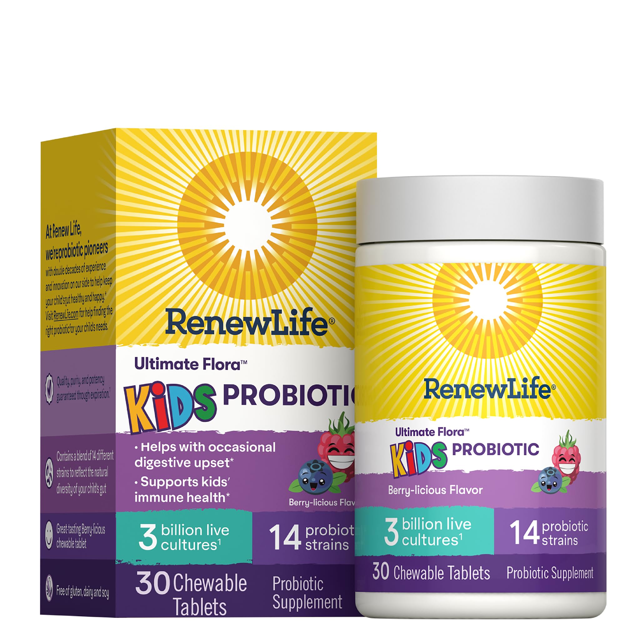 Renew Life frente del envase mostrando diseño y beneficio digestivo