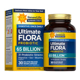 Renew Life frente del envase mostrando 65 billion CFU y 31 cepas para confianza