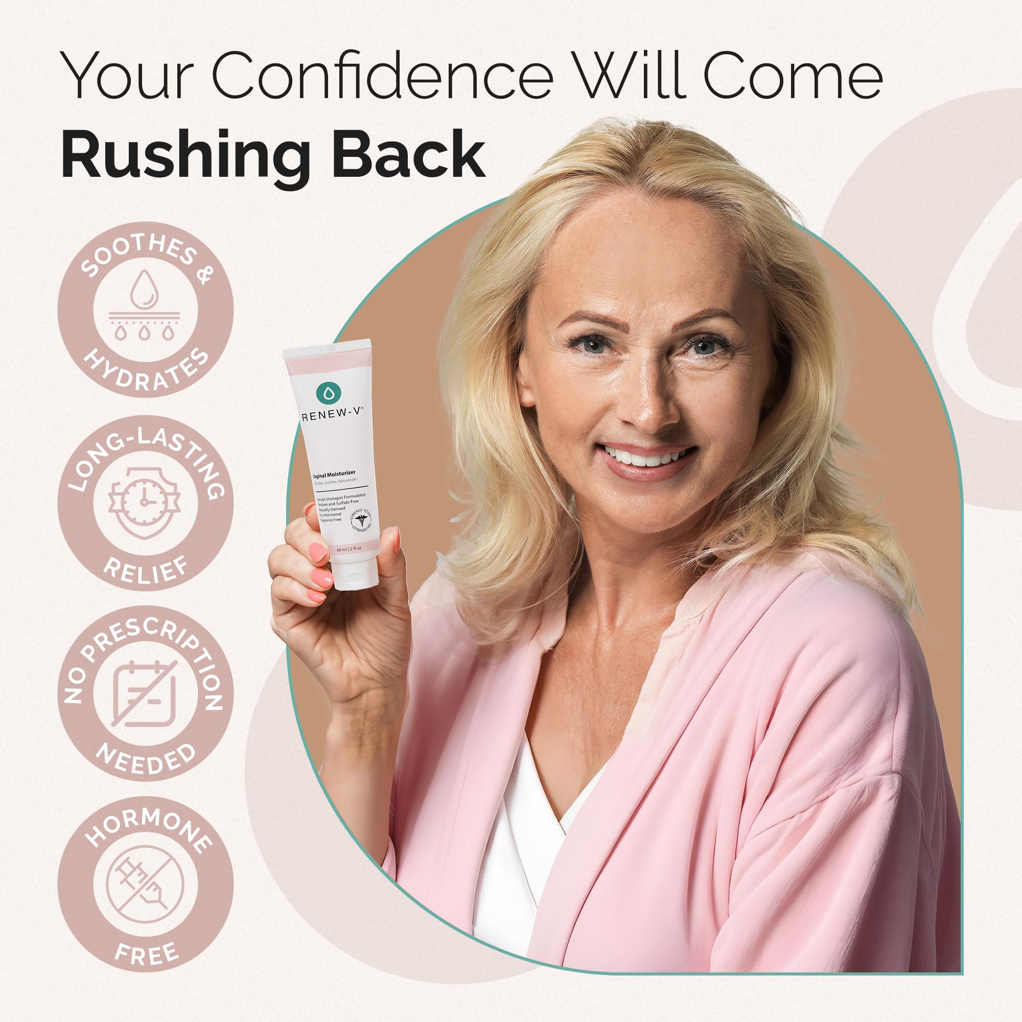 Renew-V etiqueta con ingredientes, destaca fórmula 99.8% natural