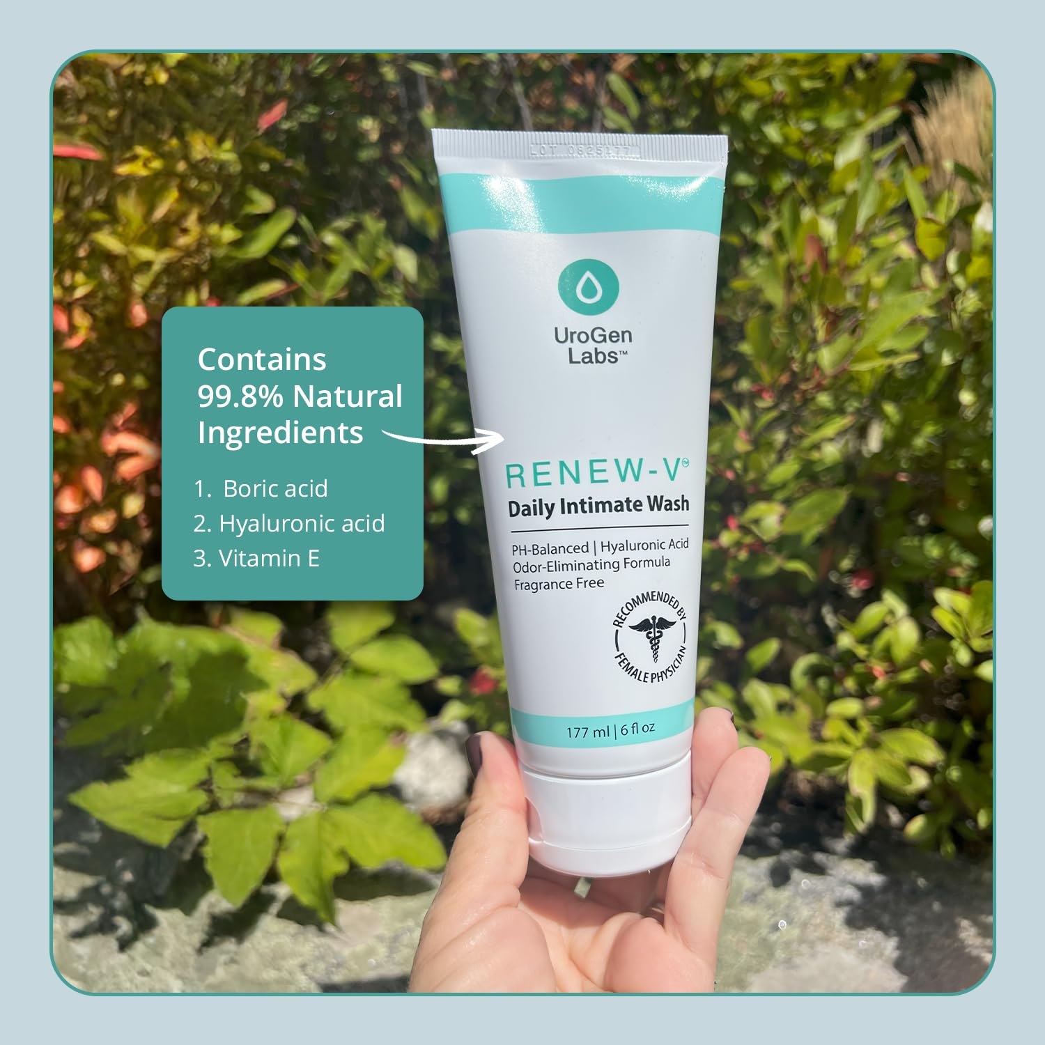 Renew-V etiqueta con ingredientes clave y beneficios claros