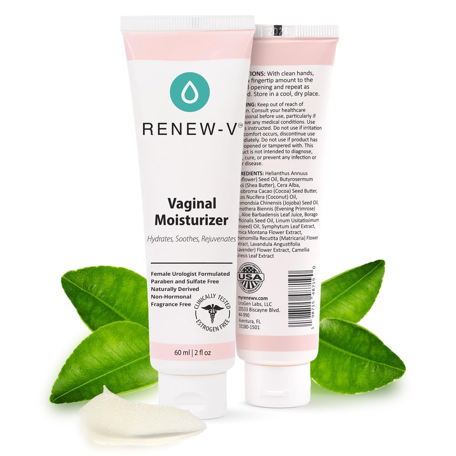 Renew-V frente del envase mostrando tamaño y diseño, ofrece confianza