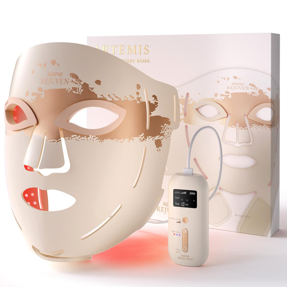 RENPHO mascarilla frontal mostrando 324 LEDs para cobertura facial