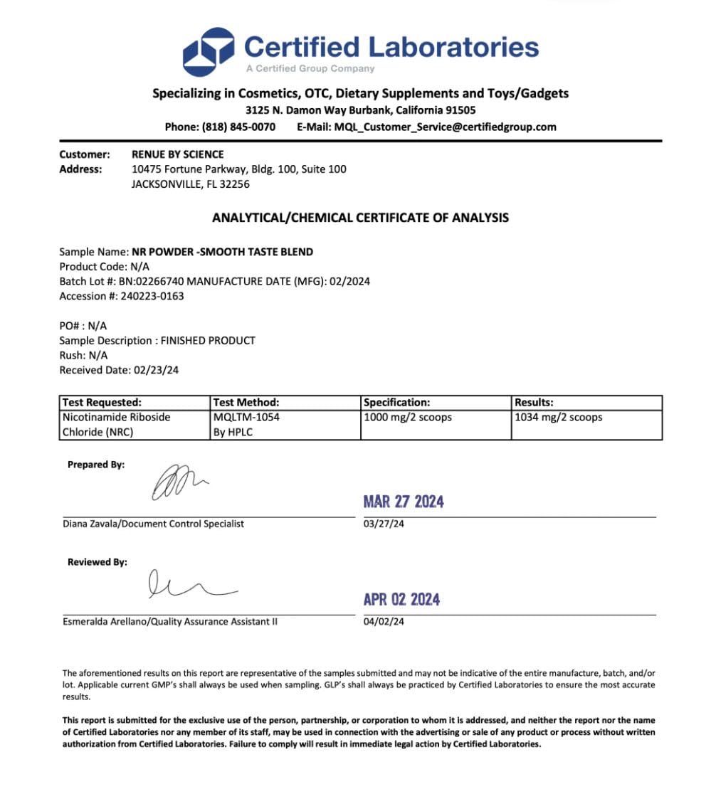 Renue By Science envase abierto mostrando porciones listas