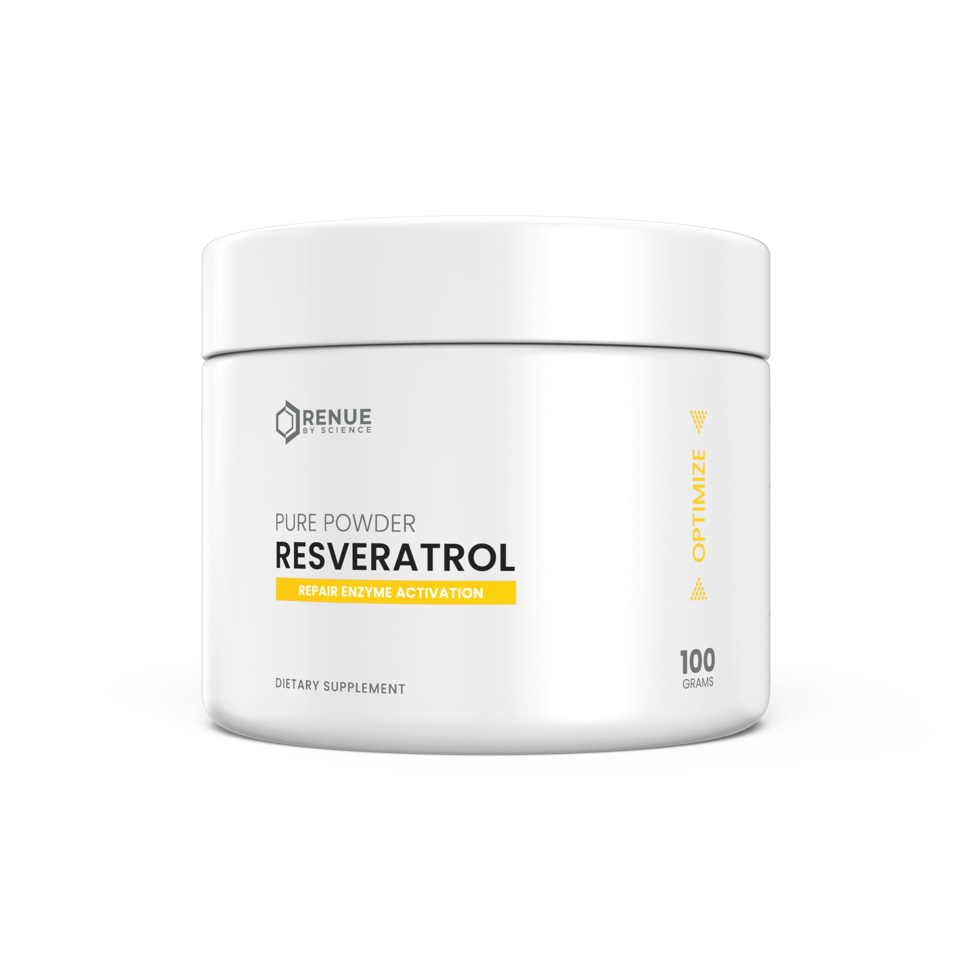 Renue By Science envase frontal de resveratrol, muestra presentación clara y confianza