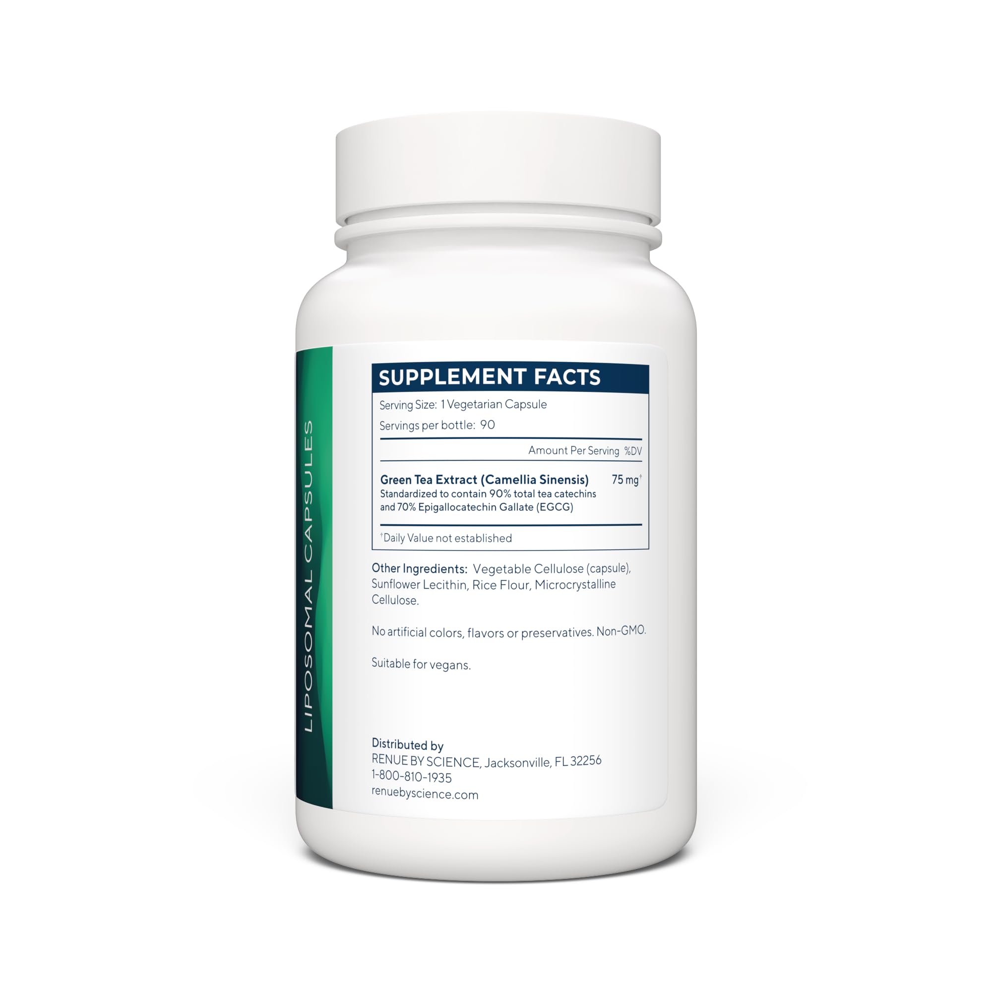 Renue By Science primer plano de cápsula liposomal mostrando textura y protección