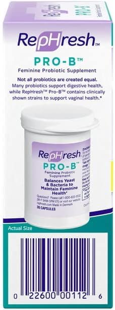 Rephresh Pro-B primer plano de cápsula destacando textura segura