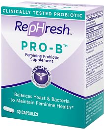 Rephresh Pro-B etiqueta con cepas y lista de ingredientes visible