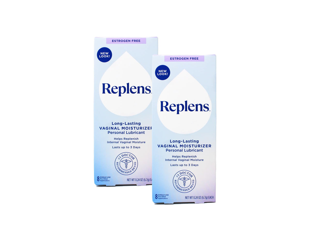 Replens frente del paquete mostrando aplicadores y beneficio hidratación prolongada