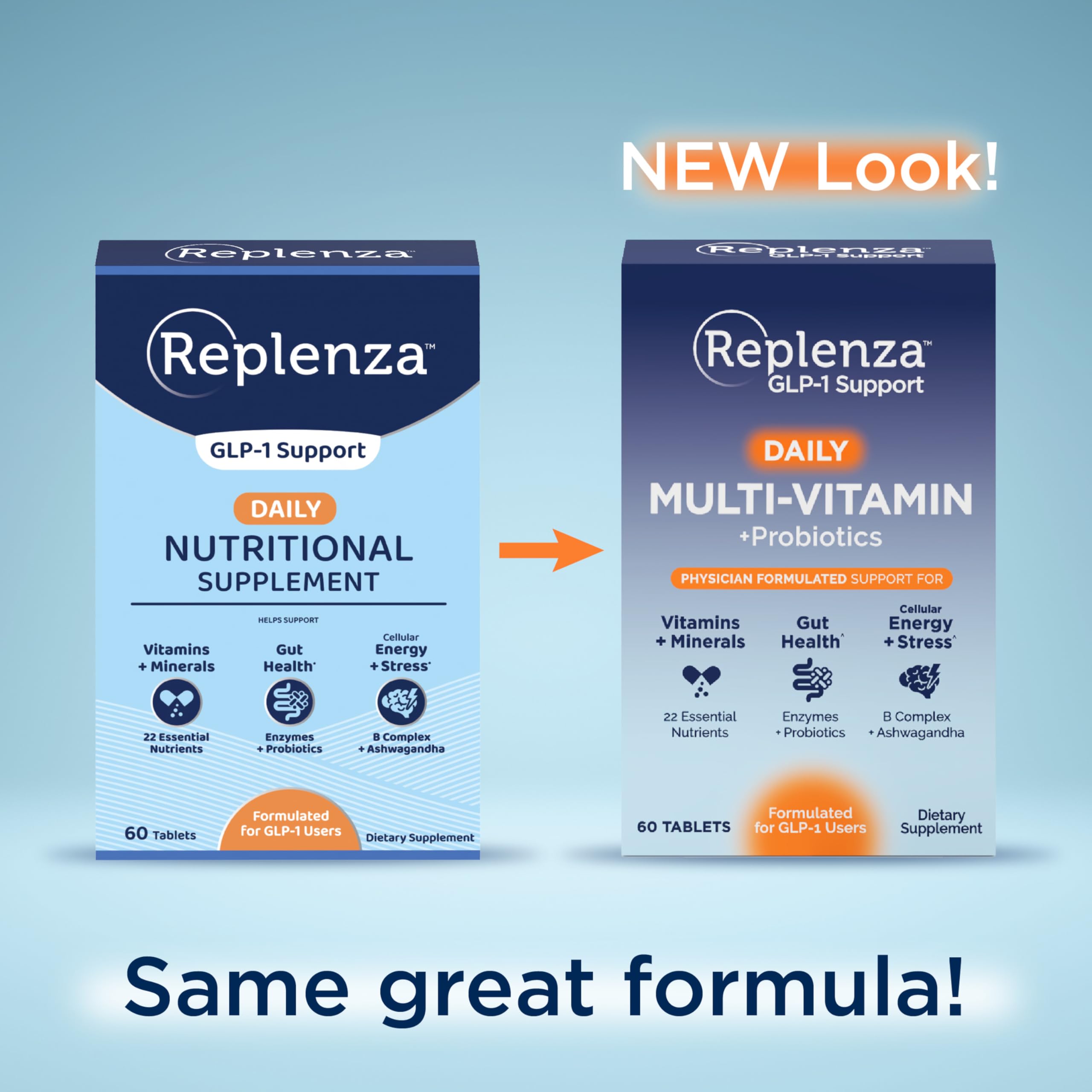 Etiqueta de Replenza con lista de ingredientes y beneficios visibles