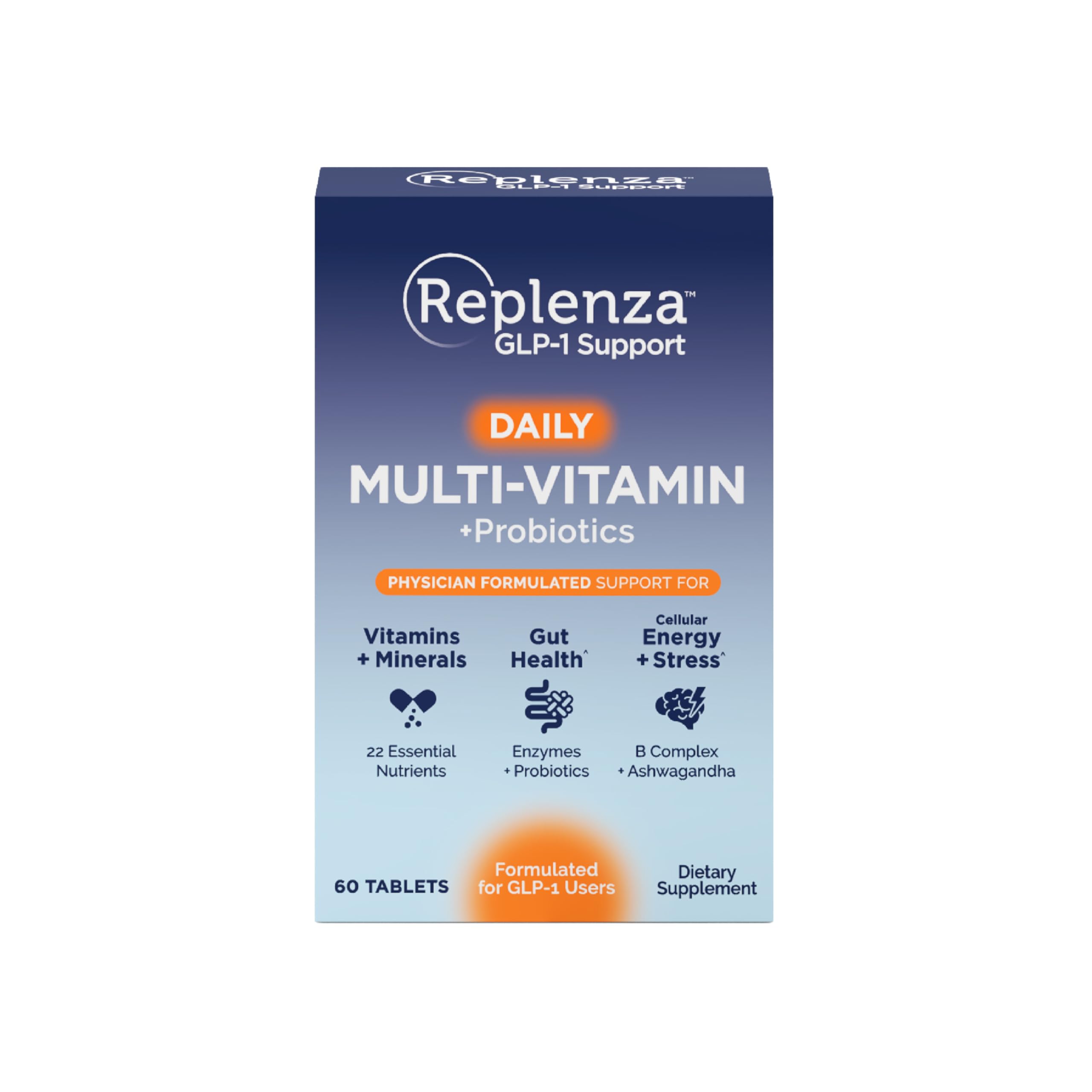 Replenza envase frontal mostrando 60 tabletas y claridad del producto