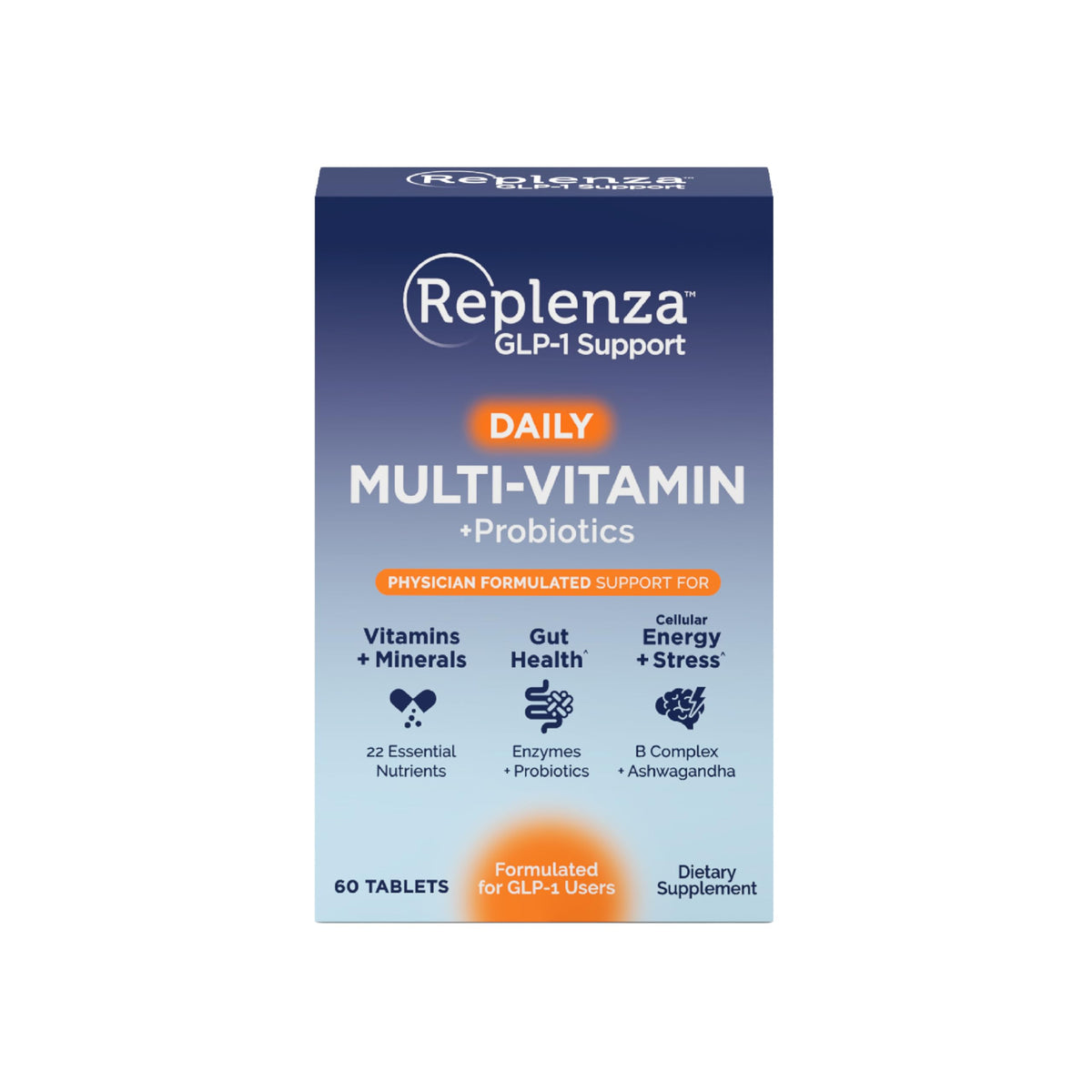 Replenza envase frontal mostrando 60 tabletas y claridad del producto