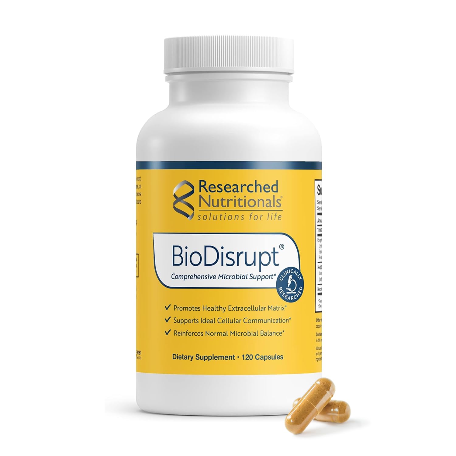 Researched Nutritionals BioDisrupt frente del empaque mostrando la marca y propósito
