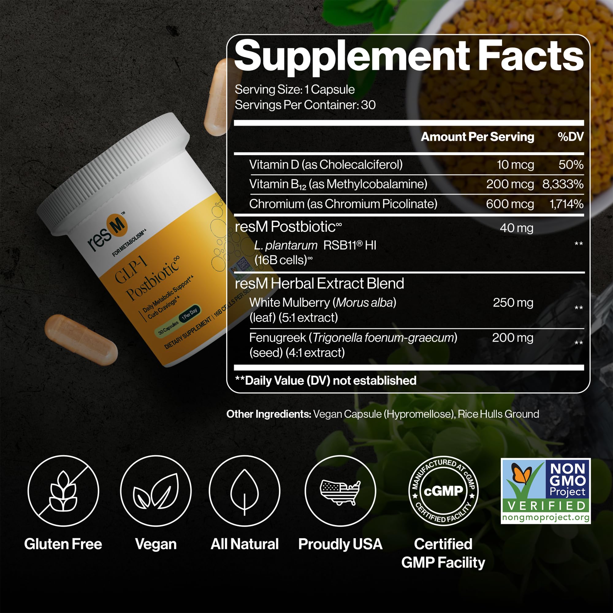 ResBiotic resM ingredientes morera y fenogreco resaltando apoyo glucémico