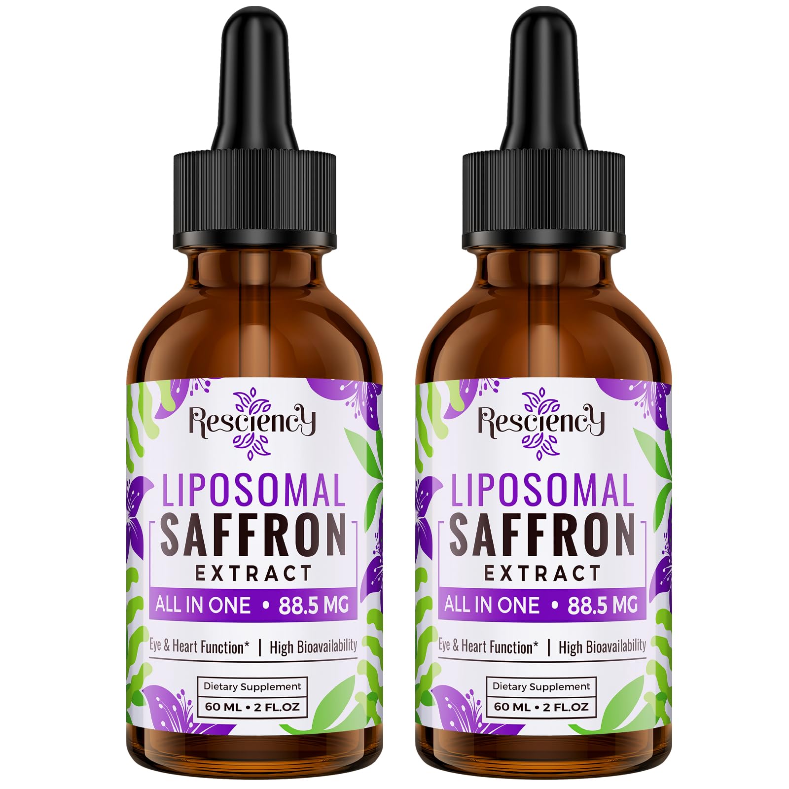 Resciency envase frontal de Saffron Drops mostrando etiqueta clara