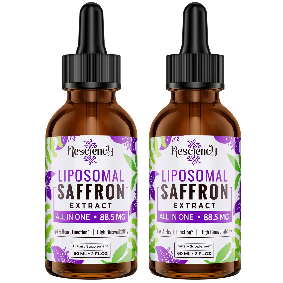 Resciency envase frontal de Saffron Drops mostrando etiqueta clara