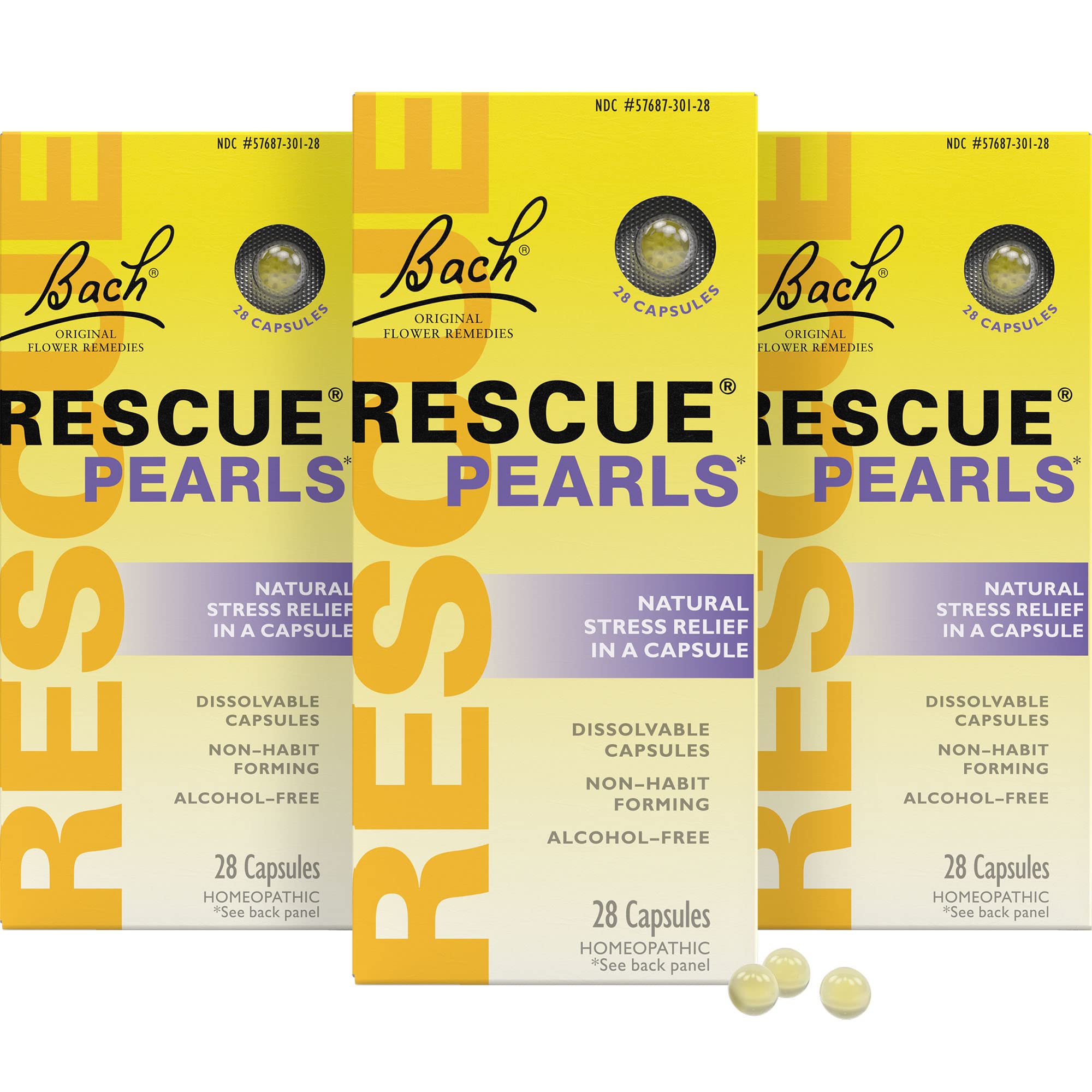 RESCUE Bach frontal del pack mostrando 3 envases y beneficio portátil