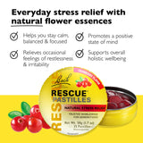 RESCUE Bach Rescue Pastilles caja abierta con pastillas visibles, ofrece portabilidad y conveniencia