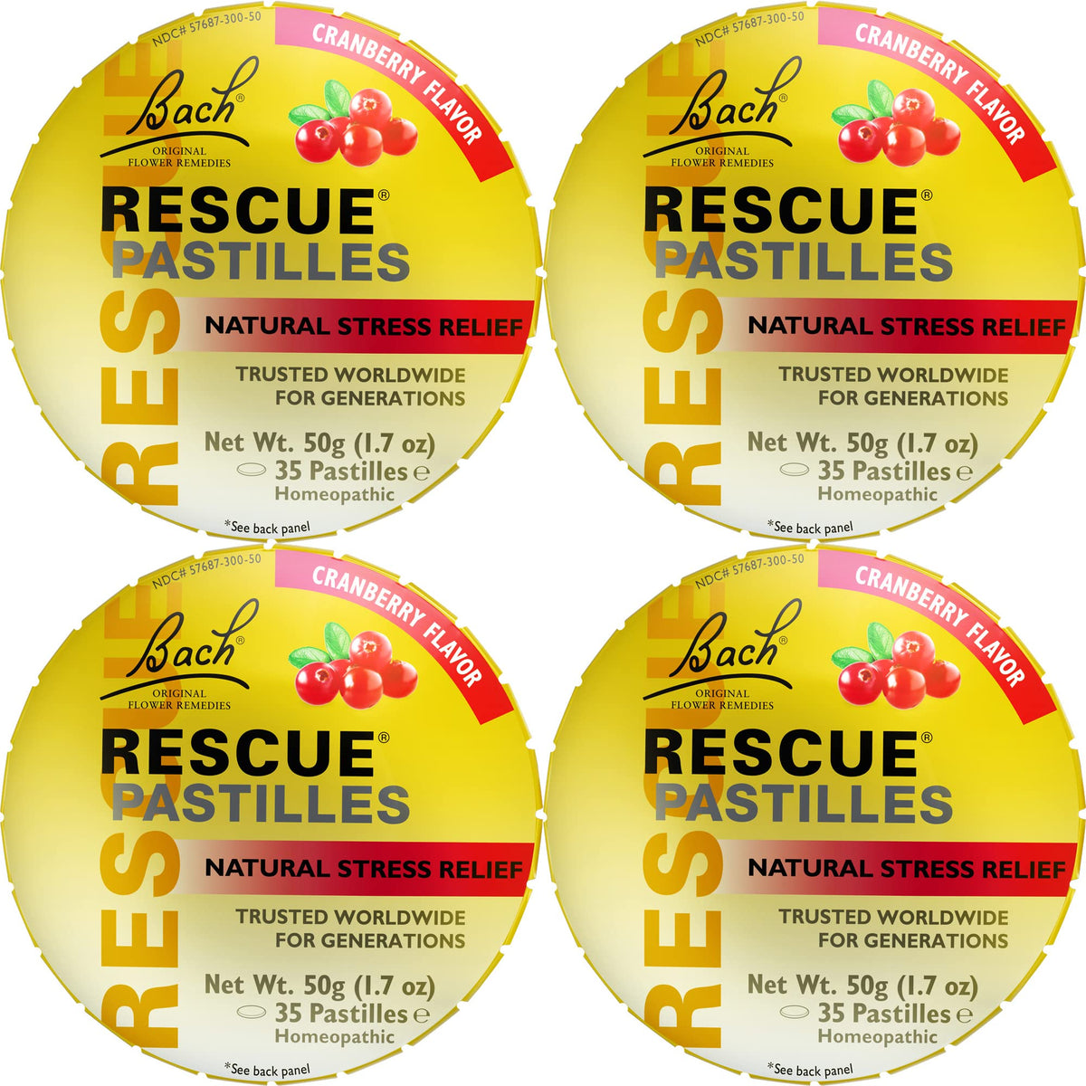 RESCUE Bach Rescue Pastilles vista frontal del envase con sabor arándano mostrando marca y conteo
