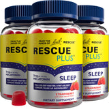 RESCUE envase frontal 3-pack mostrando cantidad y sabor, conveniente para familias