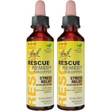 RESCUE envase frontal mostrando pack de dos frascos y beneficio portabilidad