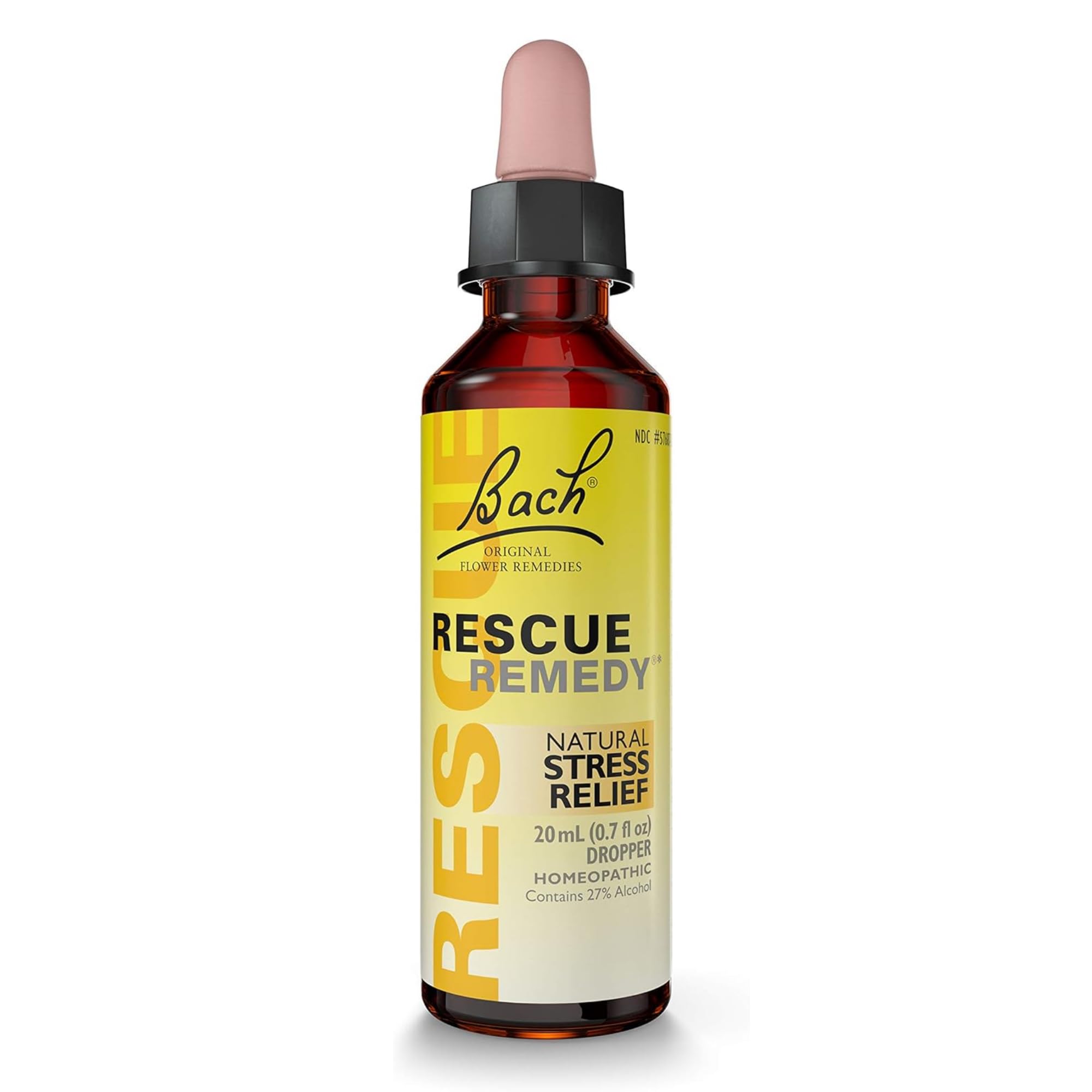 RESCUE gotero frontal 20 mL con etiqueta clara y fácil lectura