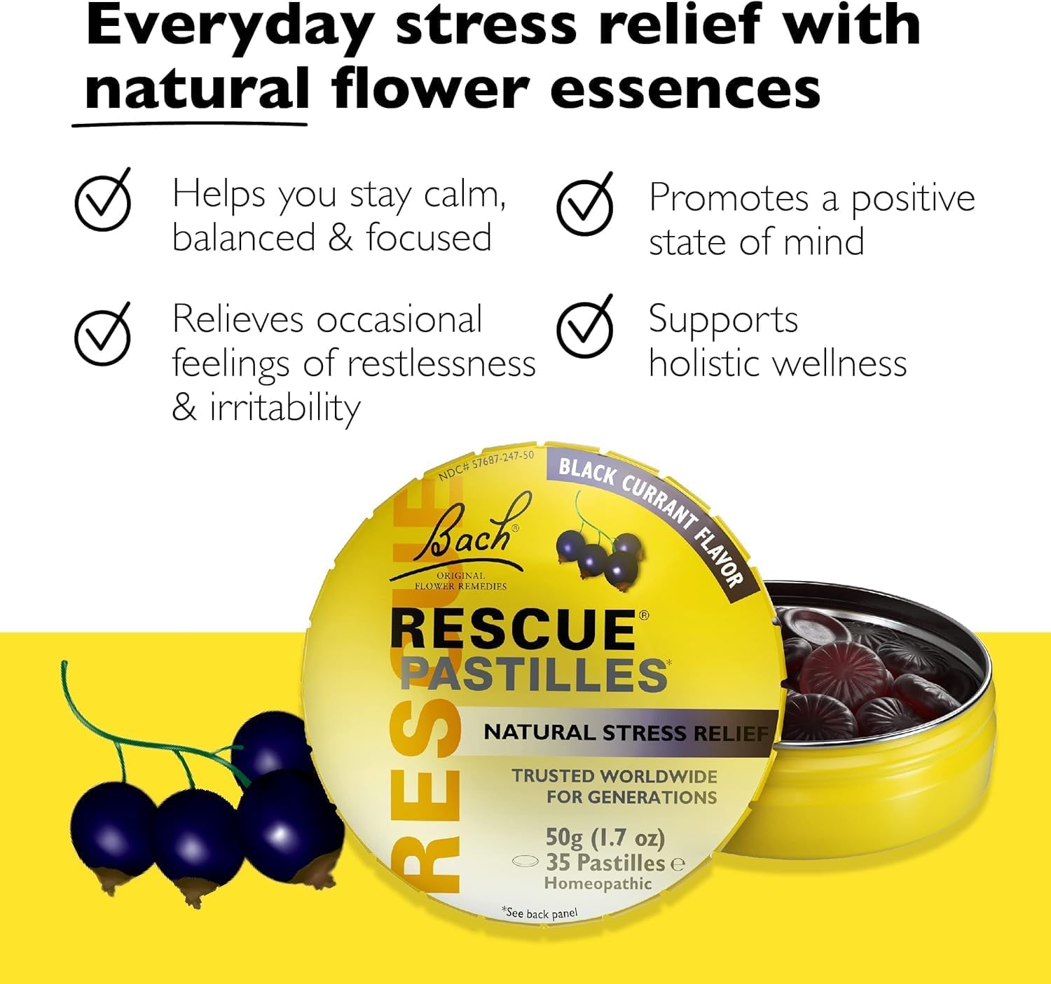 RESCUE pastillas en primer plano destacando forma y facilidad de uso