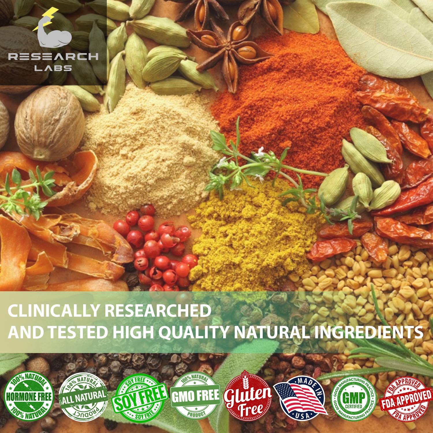 Research Labs ingredientes Omega 3-6-9 y extracto de cáñamo ilustrados