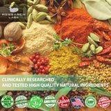 Research Labs ingredientes Omega 3-6-9 y extracto de cáñamo ilustrados